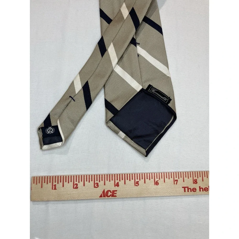 FACONNABLE Mens‎ Silk/Cotton Blend Necktie STRIPED Gold/Black/Cream EUC